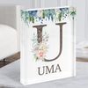 Fingerprint Designs Floral Any Name Initial U Personalised Acrylic Block