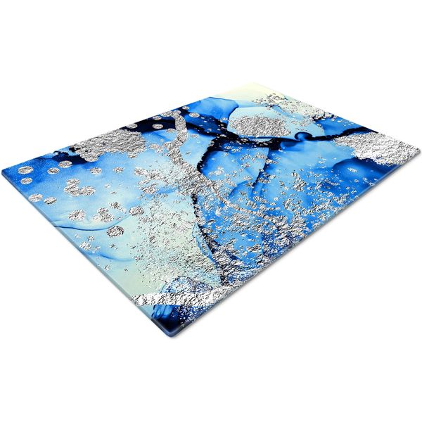 Glass Chopping Board | Kitchen Worktop Protector | Multifunctional Cutting Board | Work Top Savers | Kitchen Accessories | Extra Large | Blue Black Silver