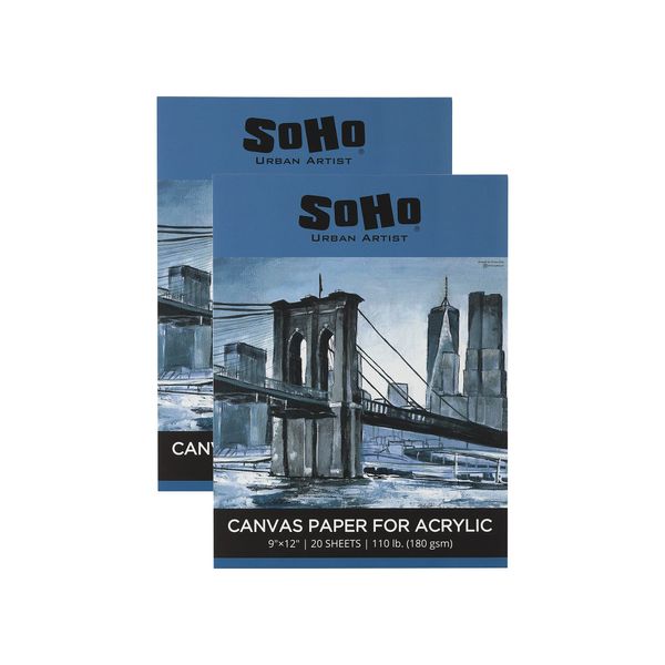 SoHo Urban Artist Acrylic Canvas Pads - Textured Canvas Paper Pad for Painting, Drawing, Pastels, Travel, & More! - [2-Pack - 9x12"]