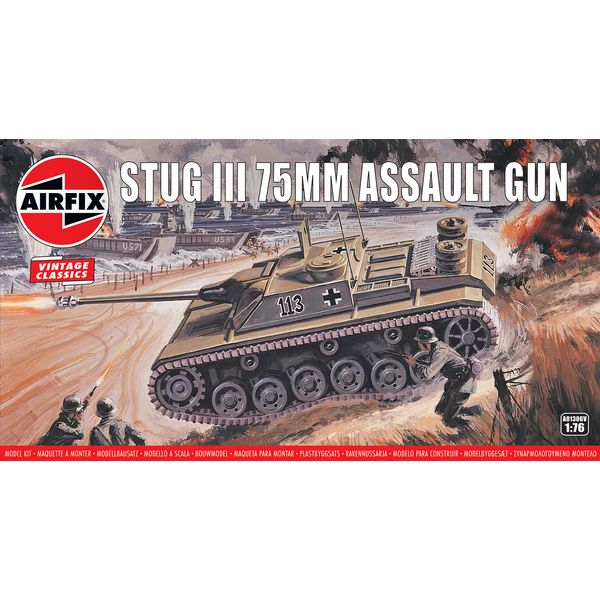 Airfix Vintage Classics Set - A01306V Stug III 75mm Assault Gun - Plastic Model Tank Kits for Adults & Children 8+, Set Includes 79 Pieces, Sprues & Decals - 1:76 Scale Model Tank Set