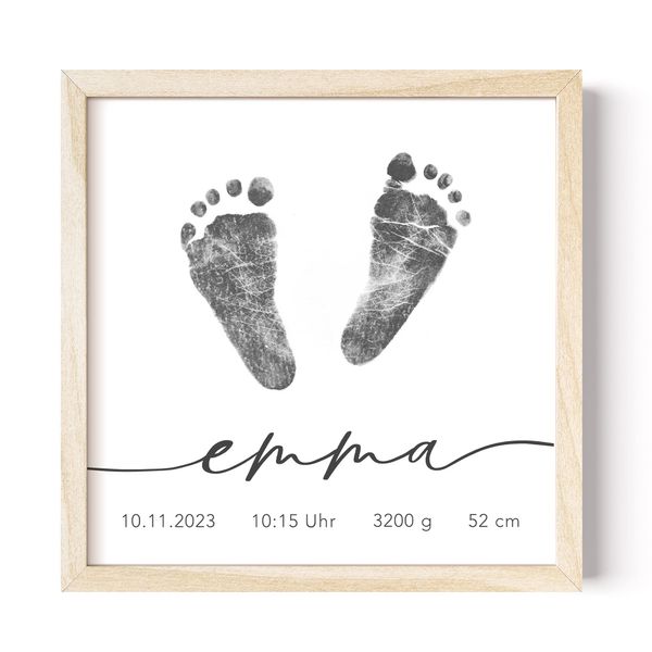 DEL MÀ Unique & Personal Fußabdruck Bild für Baby Personalisiertes Geschenk zur Geburt Poster Quadratisch 20x20 cm (ohne Rahmen | ohne Farbe)