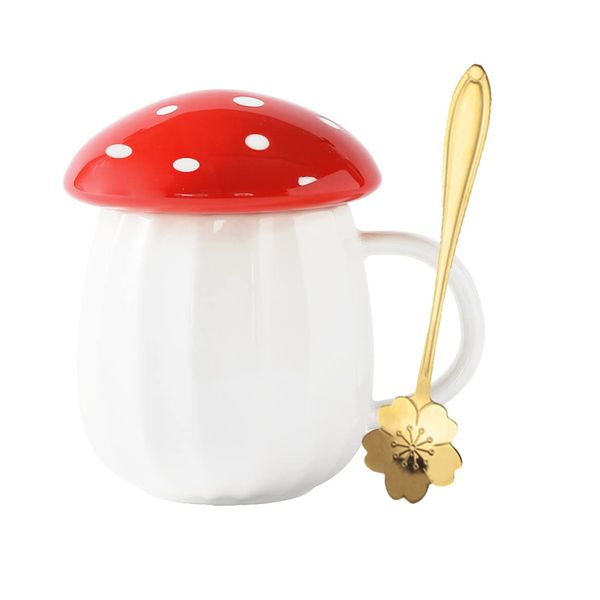 Yalucky Kawaii Cute Mushroom Mug Tea Cup Set Mushroom Stuff for Milk Coffee Tea Cup Mug with Lid Gifts for Girl Women Birthday Christmas Home Decor (Red)