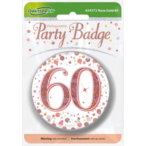 OakTree 3" Badge 60th Birthday Sparkling Fizz Rose Gold Holographic