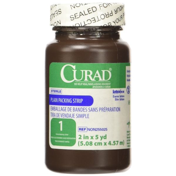 CURAD Sterile Plain Packing Gauze Strips, 2" x 5 yds., Essential Wound Care Supplies, Pack of 12