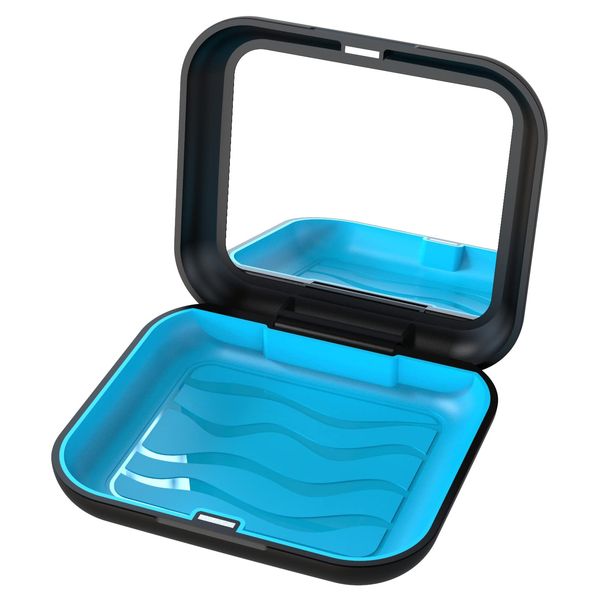 ARGOMAX Aligner and Retainer Case, 1 Piece Braces Box with Mirror, Extended Orthodontic Box (Black housing + Blue Silicone).