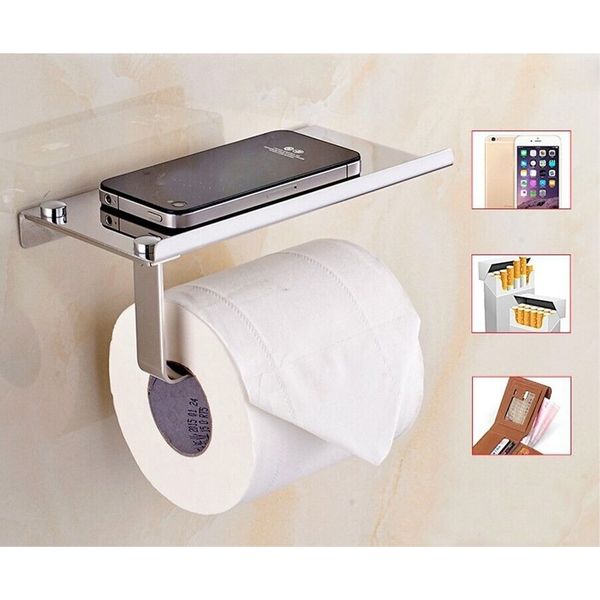 Toilet Paper Holder with Mobile Phone Storage Shelf Holders Wall Mounted Rack