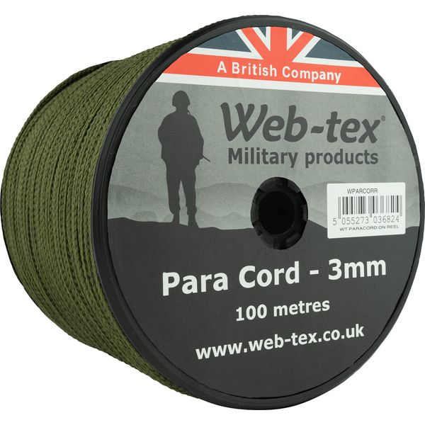Web-tex Paracord Reel Roll 100m x 3mm Green