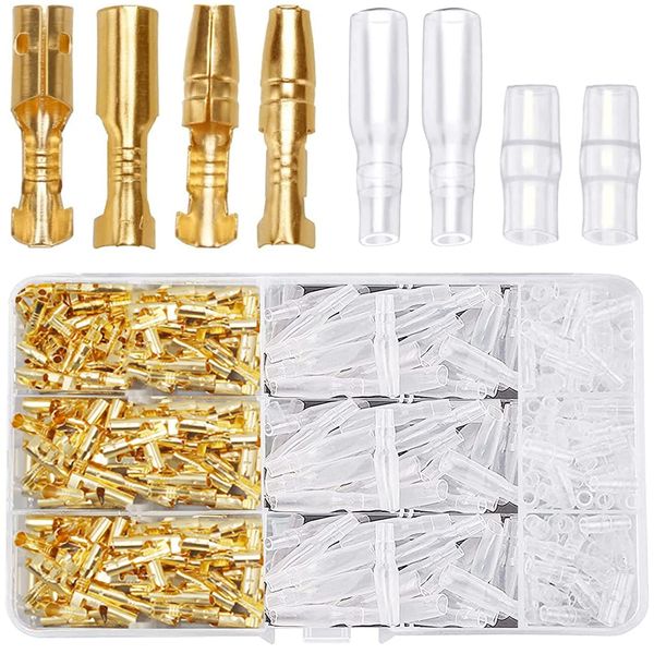 kenizoy 400pcs Gold Giboshi Terminal Crimp Terminal Male Female Insulated Sleeve with Cover Wire Connection 3.9mm CA104 Crimp Connector Car Motorcycle Speaker 0.5 to 2 Scale Cable