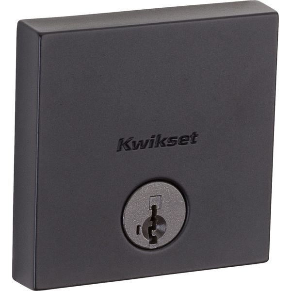 Kwikset Downtown Deadbolt Lock, Matte Black Square Exterior Keyed Front Entry Door, Pick Resistant SmartKey Rekey Security, Single Cylinder Dead Bolt, with Microban Protection