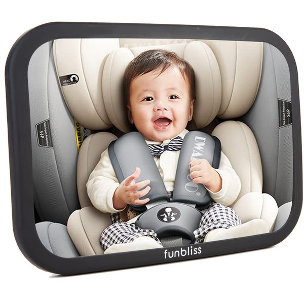 funbliss Baby Car Mirror Safely Monitor Infant Child in Rear Facing Car Seat,Car Mirror Baby Rear Facing Seat，See Children or Pets in Backseat，Best Newborn Car Seat Accessories, Shatterproof