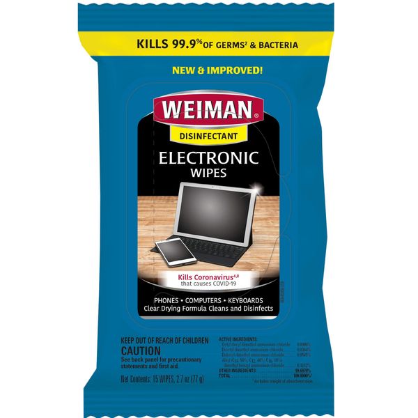 Weiman Disinfecting Electronic Wipes - Safely Clean Your Screen, Laptop, Computer, TV, Equipment-Electronic Cleaner Wipes