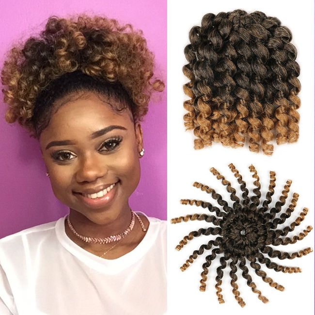 3 Packs Ombre Jumby Wand Curls Twist Crochet Hair Extensions 8inch Synthetic Crochet Braids for Women 20strands/pack Xtrend Hair (1B/27#, 3packs/Lot)
