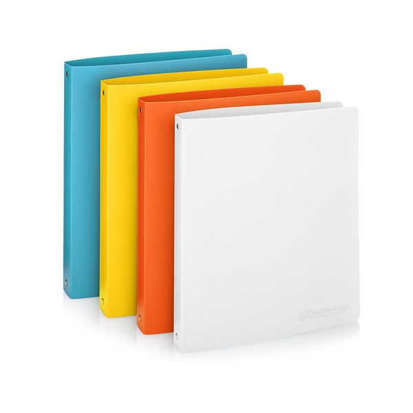 Premium Economy 3 Ring Binder, 1 Inch Pull-Open Round Rings, Holds 175 Sheets, Flexible, Lightweight, 4-Pack, Side Opening, Multi-Color—White, Blue, Yellow, Orange