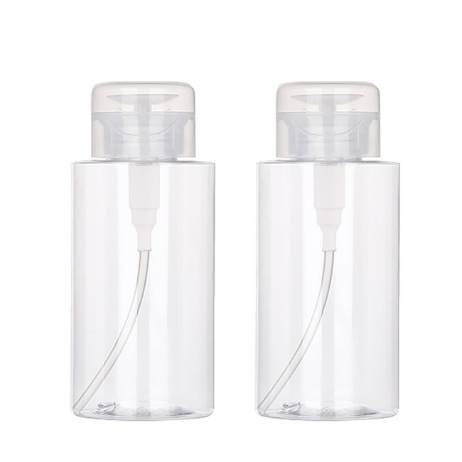 Shakeel 2pcs 200ml Nail Polish Remover Pump Bottle Dispenser Empty Push Down Pump Dispenser, Pump Dispenser Bottle for Nails, Plastic Clear Liquid Bottle Container for Makeup Remover