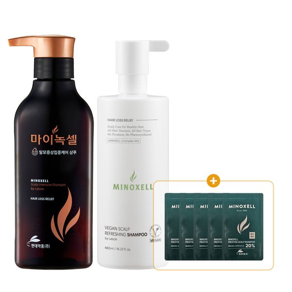 Hyundai Pharmaceutical Minoxel Intensive Anti-Hair Loss Shampoo 400ml + Vegan Scalp Anti-Hair Loss Shampoo 480ml + 5 6ml Samples