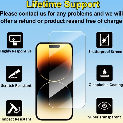 4youquality [4-Pack[Full Coverage] Screen Protector for iPhone 14 Pro (6.1-Inch), Tempered Glass Film, [LifetimeSupport][Impact-Protection][Anti-Shatter][Anti-Scratch]