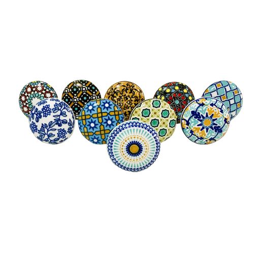 Multicoloured Ceramic Knobs for Cabinet Dresser Drawer Furniture Desks Handle Door Cupboard Wardrobe Pull Hand Painted Ceramic Knobs Cabinet Wheel Design Set of 10