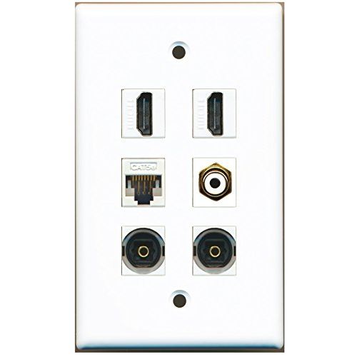 RiteAV - 2 HDMI 1 Port RCA White 2 Port Toslink 1 Port Cat5e Ethernet White Wall Plate