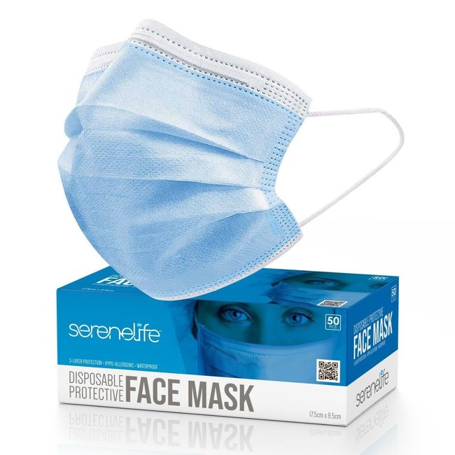 SereneLife 50Pcs Blue Color Mouth & Nose Protector Face Masks Covering (Adults)