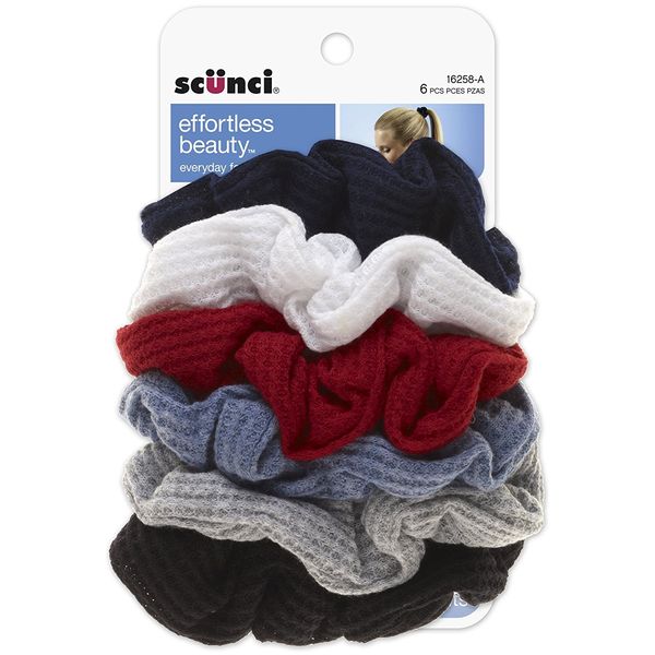 Scunci The Original Waffle Knit Scrunchies in Navy, White, Red, Blue, Grey and Black, 6 Count