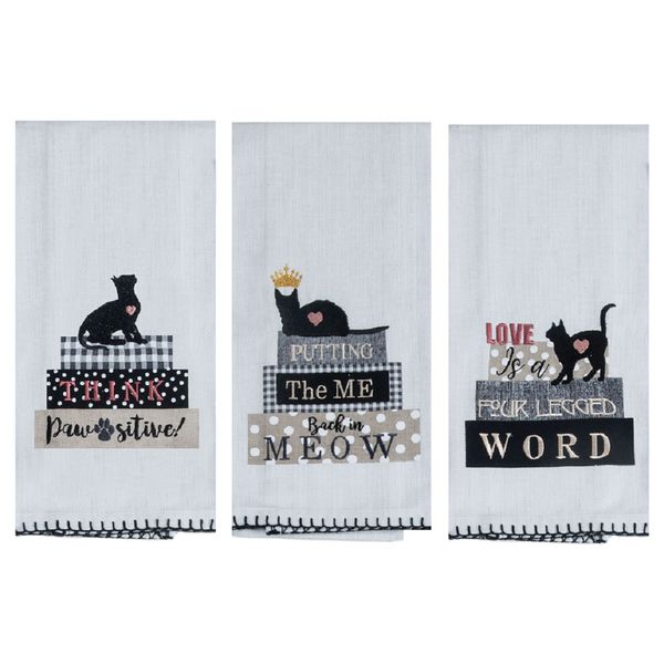 Kay Dee 3 Piece Fur Real Pets Cat Kitchen Embroidered Tea Towel Bundle