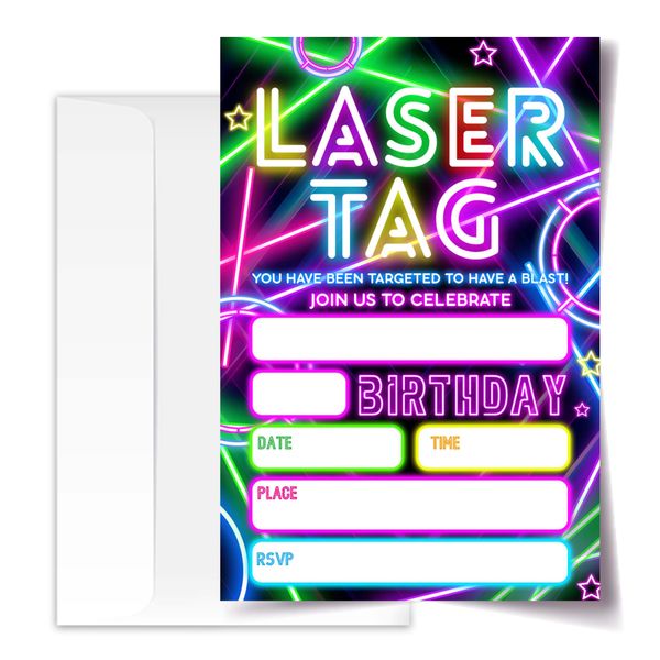 ANYEMW 4x6 Laser Tag Birthday Invitation, Party Invitations, Laser Tag Party Supplies, Birthday Supplies For Boys Girls, Kids Birthday Invitations, 20 Cards with 20 Envelopes.(24)