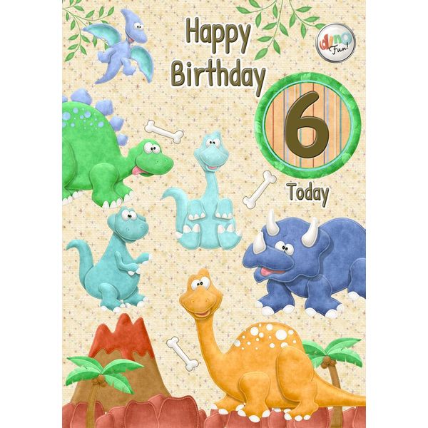 Kids Dinosaur 6th Birthday Card