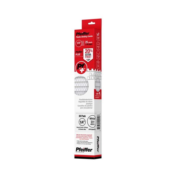 Pfeiffer Plastic Binding Combs 1/4" White, 25 Sheets max, 30-Pack (R) (PFP20601R2)