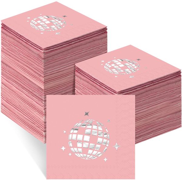 Geyoga 120 Sheets 70s Pink Disco Party Napkins Stylish Disposable 80s 90s Party Supplies Disco Ball Napkins Paper for Engagement Birthday Graduation Baby Shower Bachelorette Hip Hop Party Decorations