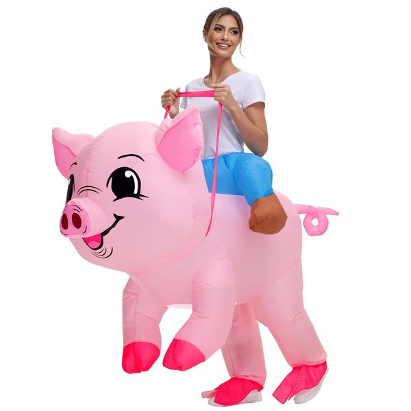 Anroong Inflatable Costume for Adult Pig Costume Halloween Blow Up Ride on Piggy Costumes Women Animal Suit for Men Cosplay Party