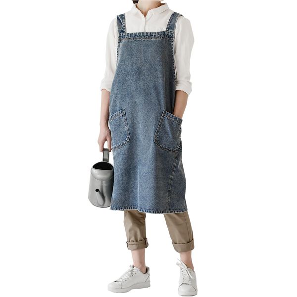 Very Belly Apron, Just Put On, Denim Apron, Canvas Fabric, For Adults, Large Size, Denim Work, Work Apron, blue (dark)