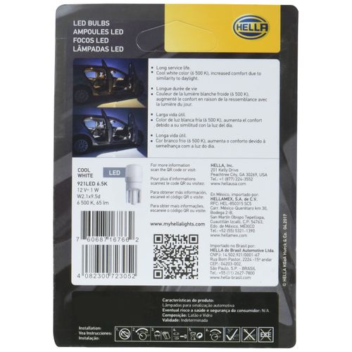 Hella 921LED 6.5K Bulb Led 921 12V 1W W2.1X9.5D 6500 Pair