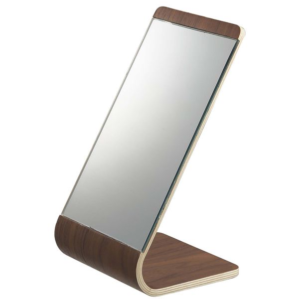 Yamazaki 6737 Standing Mirror, Brown, Approx. W 5.1 x D 4.7 x H 9.2 inches (13 x 12 x 23.3 cm), Rin RIN Tabletop Mirror, Wooden,