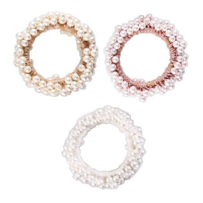 3 PCS Pearl Hair Scrunchies, Ponytail hair styling Elastics ties ,pink Hair Accessories for Women and Girls