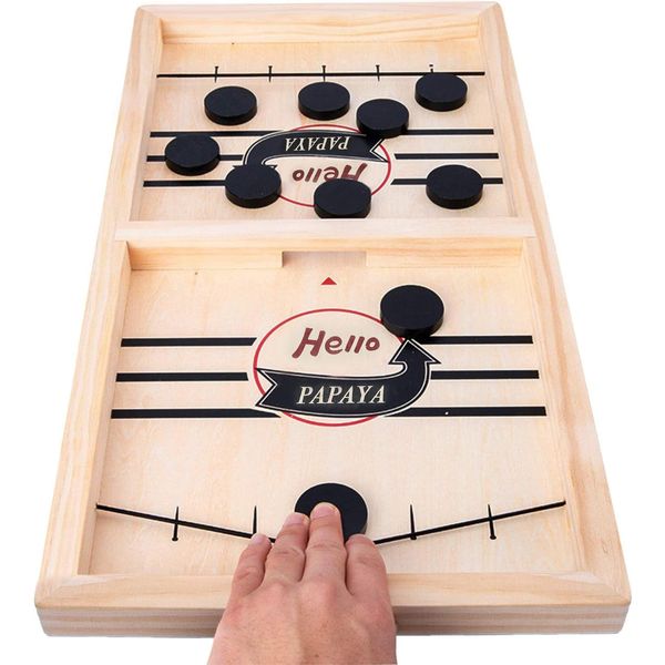 HELLO PAPAYA Fast Sling Puck Game,Wooden Hockey Game,Desktop Battle Sling Hockey Table Game,Adults or Kids Slingshot Board Game Parent-Child Interaction Toys