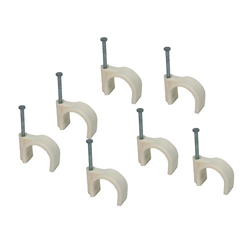 White Round Cable Clips with Fixing Nail K-Type 50pcs (12mm)