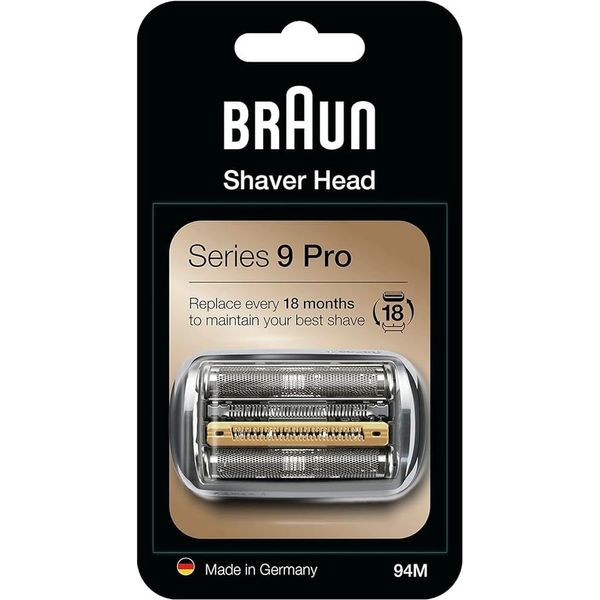 Braun Series 9 Pro electric shaver head, replacement shaving part compatible with Series 9 Pro men's razor, 94M, silver,package may vary