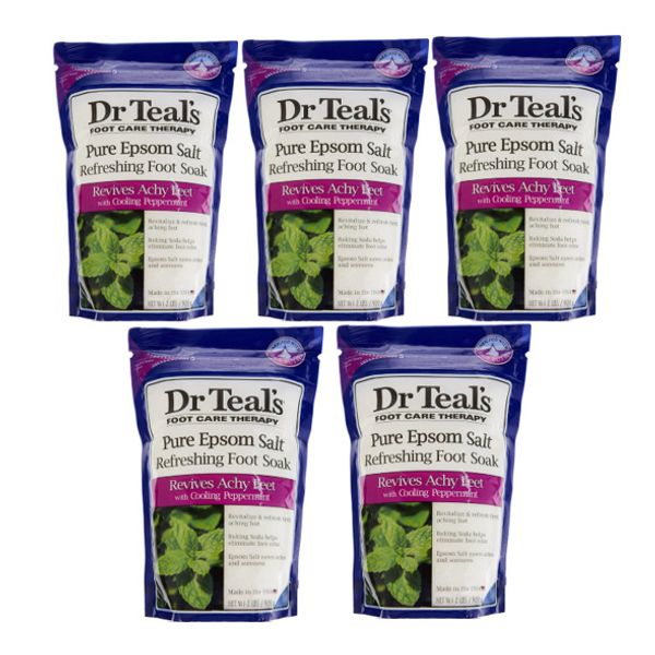 5 Pk Dr Teals Pure Epsom Salt Refreshing Foot Soak, Peppermint 2lb Bags 0890-W7E