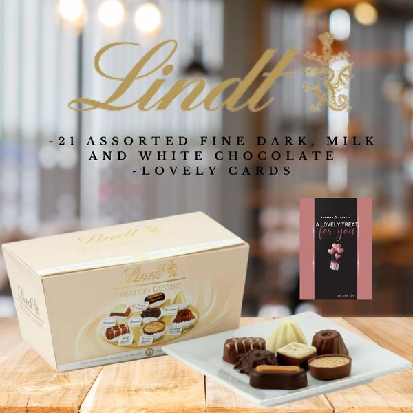 Chocolate Gift Box Lindt Creation Dessert 20 Assorted Fine White Dark Milk Chocolate 173g&Cards - Christmas, Congratulations, Thank You, Birthday Gifts For Men & Women 21th, 30th, 40th, 50th, 60th