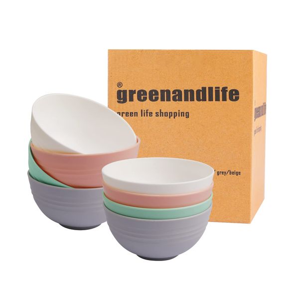 greenandlife 8 Pcs Unbreakable Cereal Bowls - 24 OZ Lightweight Bowl Set, Dishwasher & Microwave Safe, Reusable Plastic Bowls for Breakfast, Salad, Pasta, Soup, Noodles, Snack