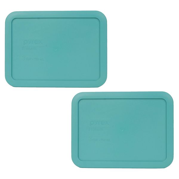 Pyrex Bundle - 2 Items: 7210-PC 3-Cup Turquoise Rectangle Plastic Food Storage Lids