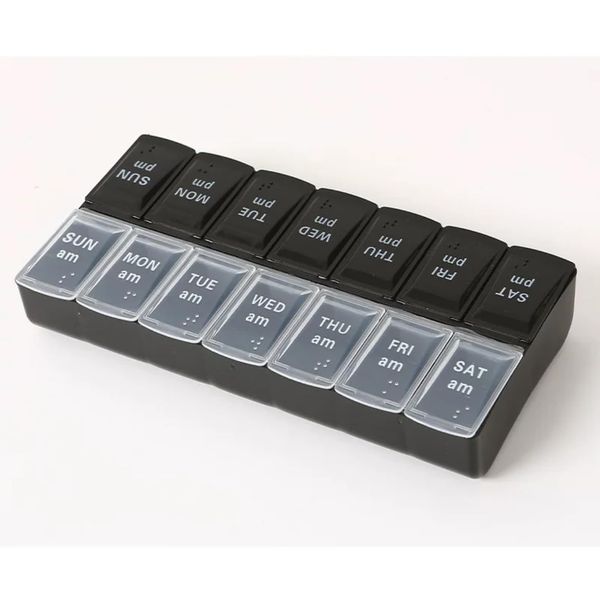 ZaHuMu Premium Weekly Pill Organizer for Seniors and Health Enthusiasts - 7 Day 2 Times a Day - AM/PM Compartments - Braille Markings - BPA-Free - Ideal for Supplements, Vitamins, and Medication