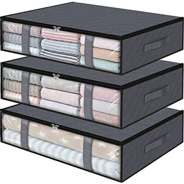 Storage Bins,3-Pack Clothes Storage, Foldable Blanket Storage 3 Pack Gray