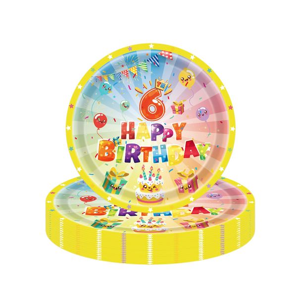 16Pcs 6th Birthday Paper Plates 9",Colourful 6th Birthday Tableware Party Plate Disposable,Happy 6th Birthday Table Decorations Plate Luncheon Plate for Girls,Boys,Kids 6th Birthday Party Decoration