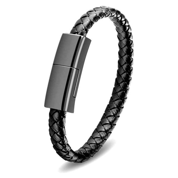 SAMERIO iphone Charging Cable 22.5cm Short Portable Emergency Spare Cord Fashion Leather Braided Wrist Charger Bracelet Perfect Travel Cable for ios ipad
