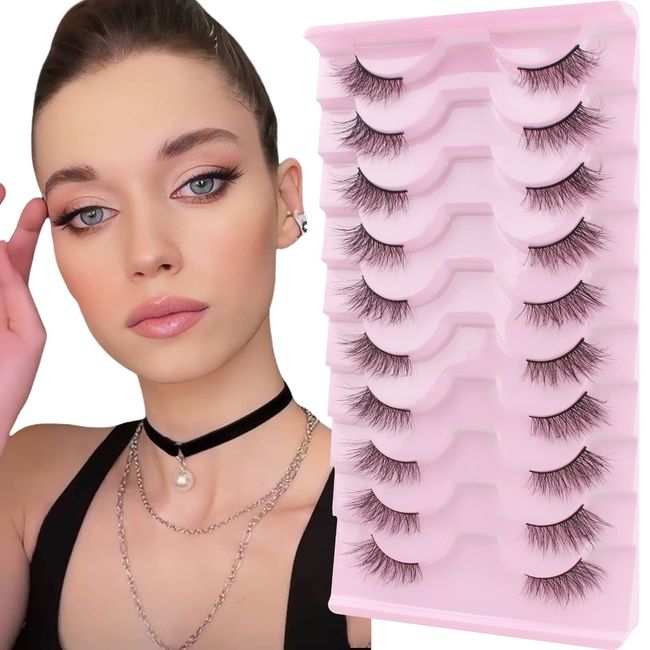 Oreola Half Lashes Fluffy False Eyelashes Cat Eye Natural Faux Mink Fake Lashes Short Wispy Corner 3/4 Eyelashes Handmade Reusable Lightweight 10 Pairs