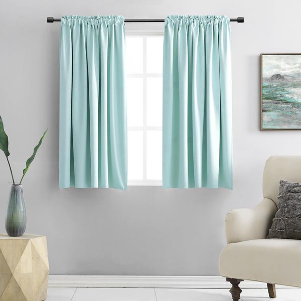 DONREN 54 Inch Length Aqua Blackout Curtains for Bedroom - Small Window Treatment Rod Pocket Curtain Drapes (Set of 2 Panels)