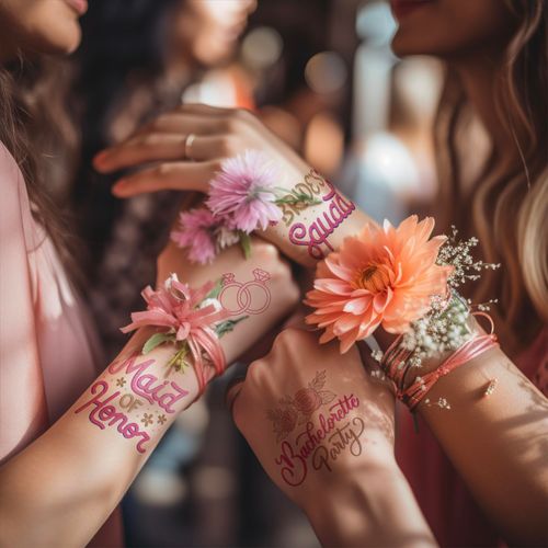 Esland Temporary Glitter Bachelorette Tattoos - 30 Sheets Colorful Shiny Bridal Shower Party Decorations, Bridesmaid Tattoo Stickers