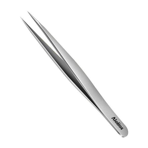 AioBos Tweezers, Tapered Point, 0.08mm, Precision Tweezers, Heat Treated, Sandblasted, Eyebrow Tweezers, Nose Hair, Blackhead Removal, Whisker, Barn Treatment, Unisex Storage Case, For Easy and Accurate Hair Removal