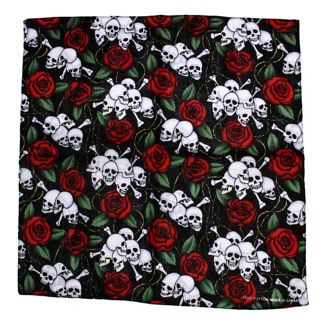 Zac's Alter Ego Alternative Skull & Red Roses Print Bandana/Face Mask